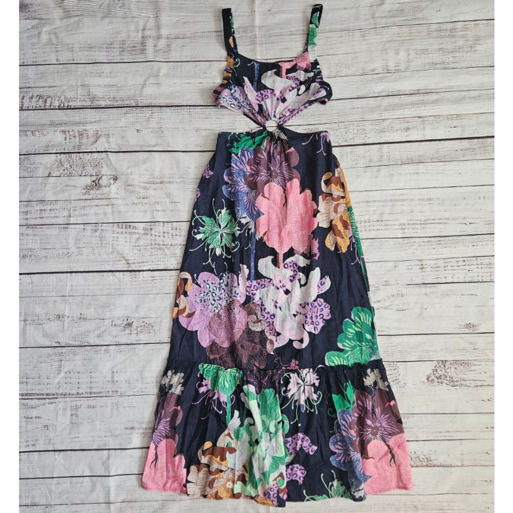 Maeve Anthropologie Cotton Tropical Cutout Open Back Maxi Dress Womens Small